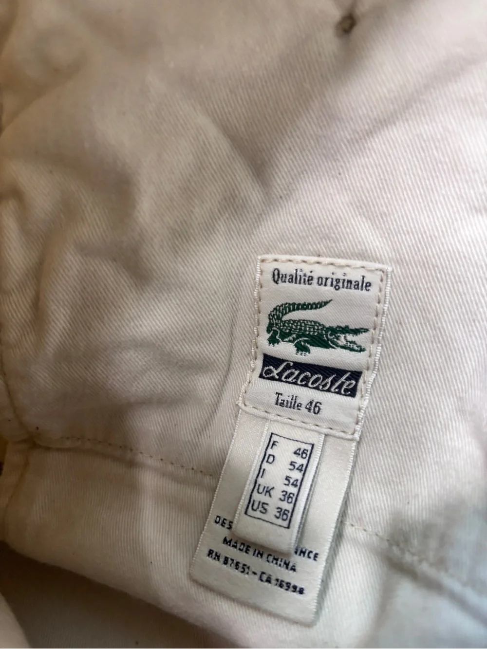 Lacoste Classic Fit Khaki Chino Pants Men's 36x32 Beige 100% Cotton Casual